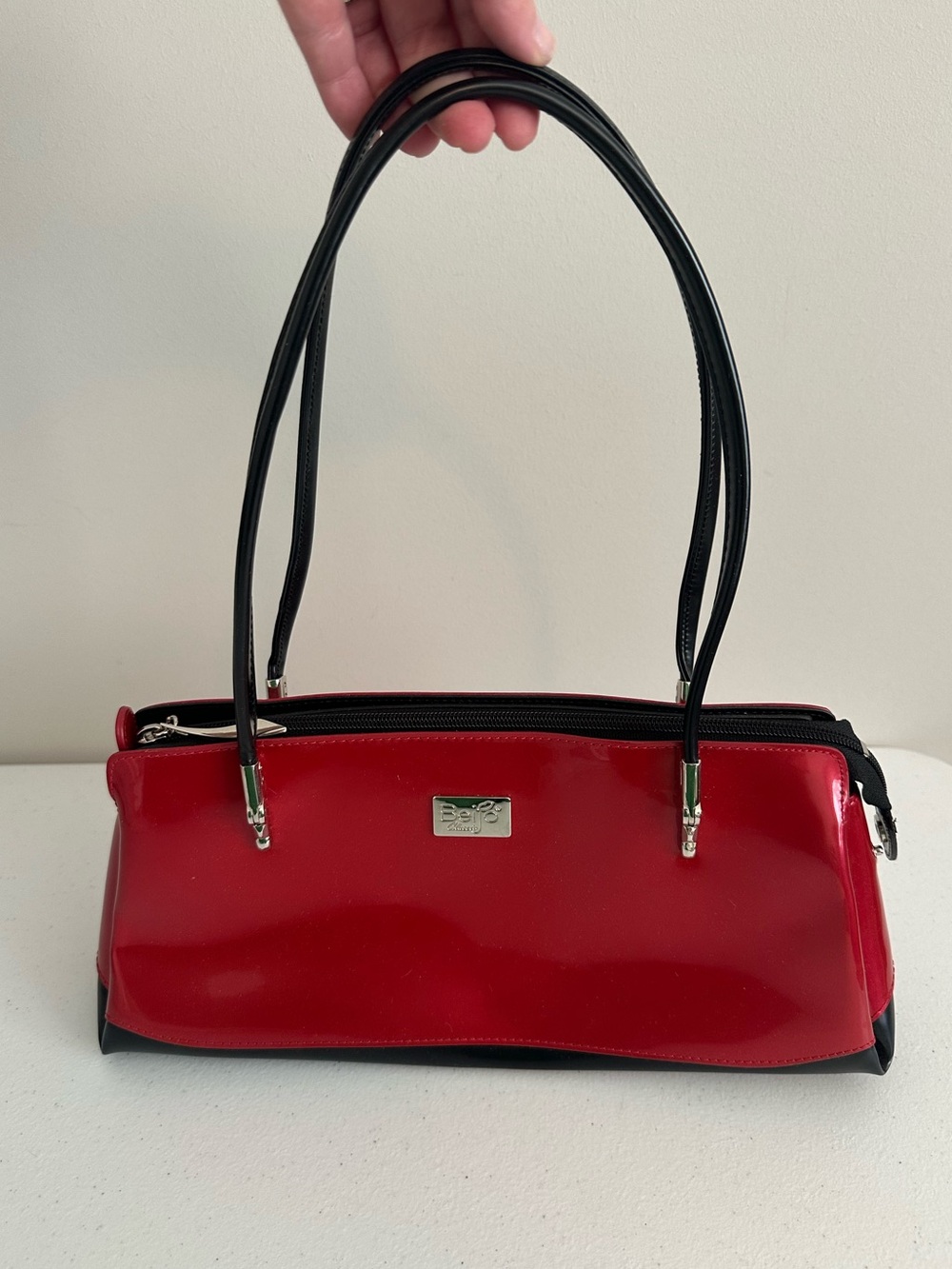 Beijo Red and Black Patent Leather Handbag Purse